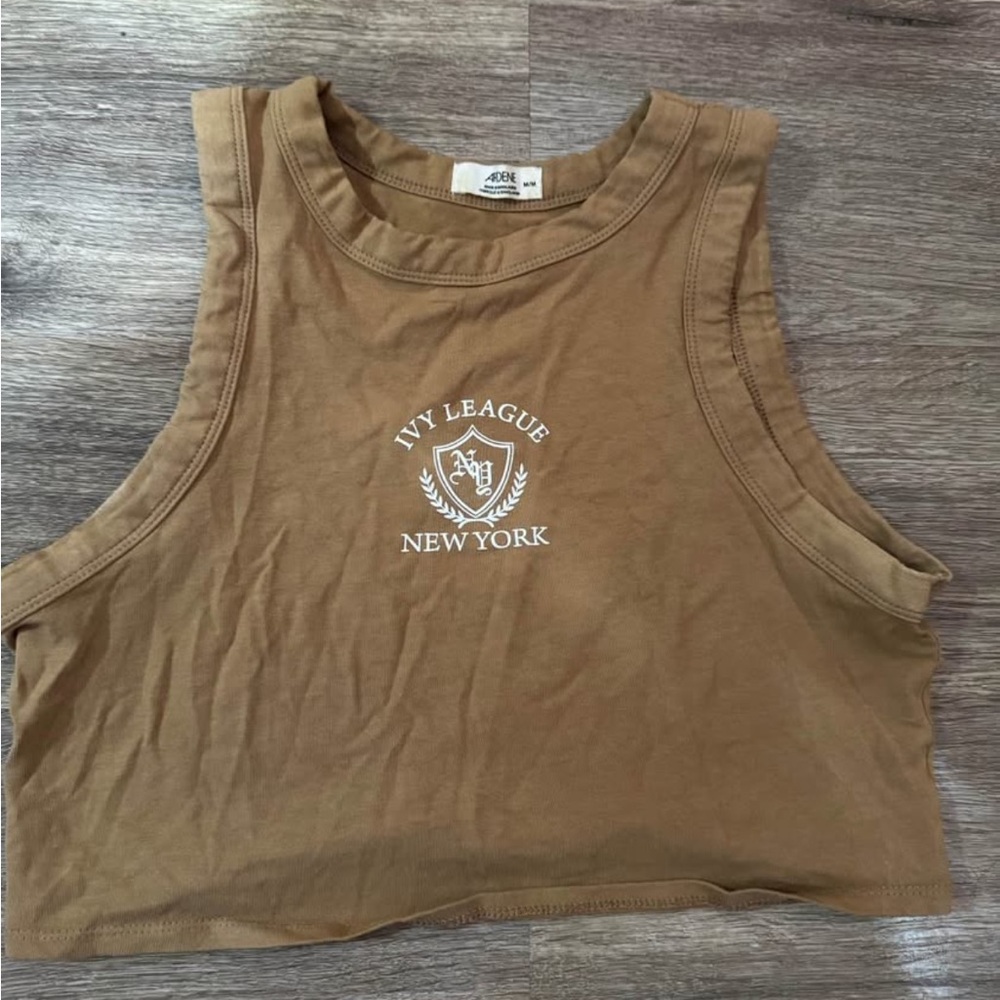 Brown Tan Crop Sleeveless Muscle Tee